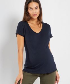 T-shirt côtelé maternité - Bleu