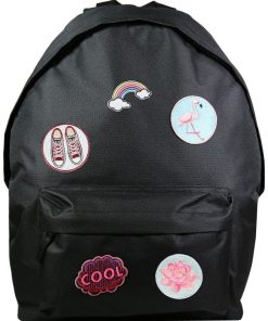 BAGTROTTER Sac à dos 1 compartiment + trousse + 5 patchs autocollants fille Noir - Noir