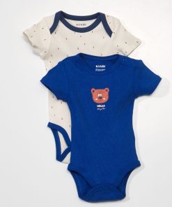 Lot de 2 bodies en maille côtelée - Bleu/blanc