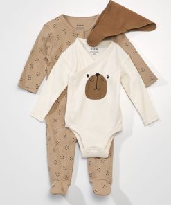 Ensemble pyjama + body + bavoir 'chien' - Marron/beige