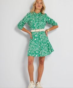 Robe chemise courte imprimée - Vert