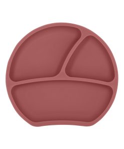 Assiette ventouse en silicone - Rose rouge