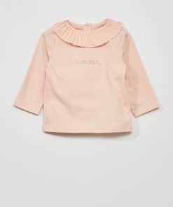 T-shirt avec collerette plissée - Rose