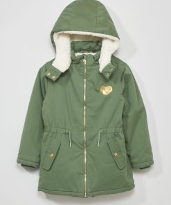Parka à capuche intérieur en sherpa - Kaki