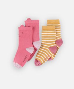 Set de 2 paires de chaussettes, caramel/écru - Rose