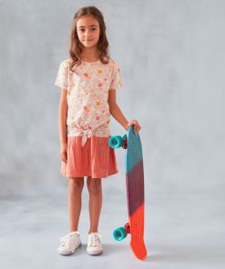 Robe bi-matière mousseline manches courtes - Rose