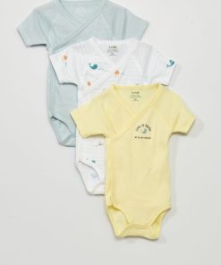 Lot de 3 bodies en coton - Jaune/blanc/bleu