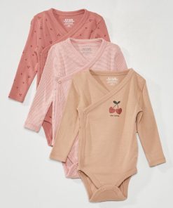 Lot de 3 bodies en maille côtelée - 3 pièces - Rose/beige