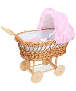 Landau en osier - Garnissage petites fleurs bleues et blanches - N/A
