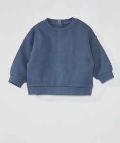 Sweat en maille gaufrée - Bleu gris