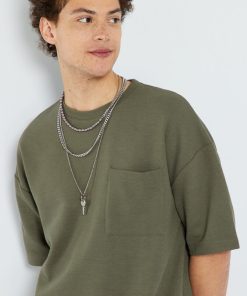 T-shirt en maille ottoman unie - Kaki