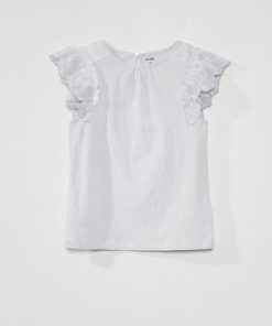 T-shirt en jersey avec manches volantées - Bleu