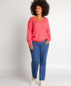 Pull en maille encolure V - Rose
