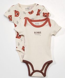 Lot de 2 bodies en maille côtelée - Beige/marron