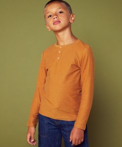 T-shirt col mao - Marron