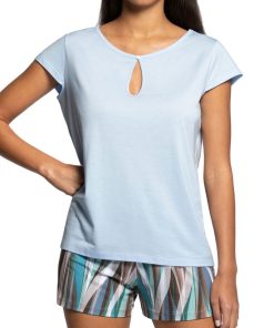 Ensemble pyjama short en lyocell et coton imprimé abstrait Caribena - Bleu