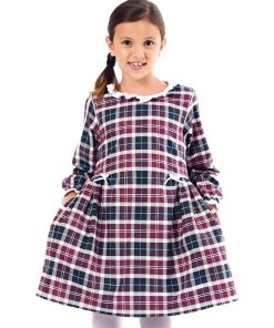Robe manches longues carreaux  ANGELINA - 'LA FAUTE A VOLTAIRE' - Bleu Violet Blanc
