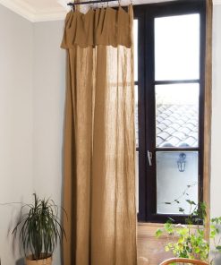 Rideau ajustable + 8 anneaux pince collection Gaia - Marron caramel