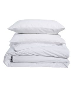 Bleu Câlin - Parure de lit unie 1 personne Percale de coton 80 fils/m² - Blanc