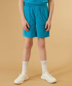 Short en éponge uni - Bleu