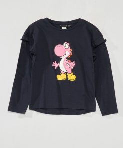 T-shirt à manches longues avec imprimé 'Super Mario' - bleu marine
