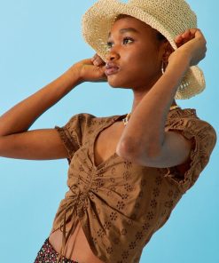 Blouse avec broderies anglaises - Marron