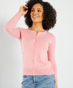 Gilet boutonné en maille - Rose