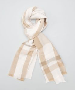 Grande écharpe à carreaux et frangée - Beige