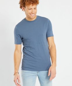 T-shirt en coton col rond - Muscle fit - Bleu
