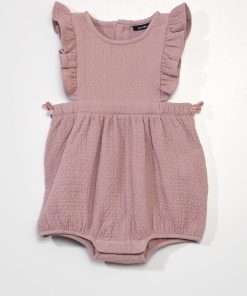 Barboteuse en maille fantaisie avec volants - Rose