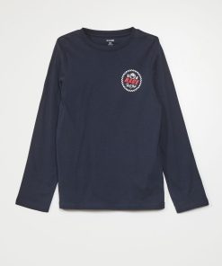 Lot de 3 tee-shirts en jersey à manches longues - Rouge/bleu marine