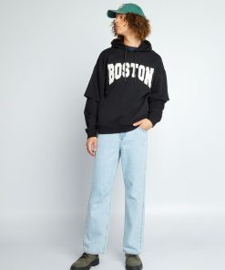 Sweat à capuche 'Boston' en molleton - noir