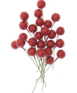 24 Baies rouges décoratives à paillettes 8 cm - Rouge