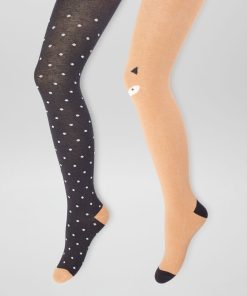 Lot de 2 collants en maille fantaisie - Marron/gris