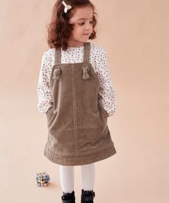 Set Robe Salopette En Velours Côtelé + T-shirt, Kaki & - Vert