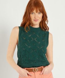 Débardeur crochet à col rond - Vert