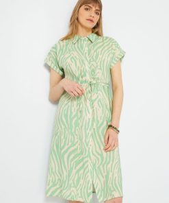 Robe chemise 'zébré' 'JDY' - Vert/beige