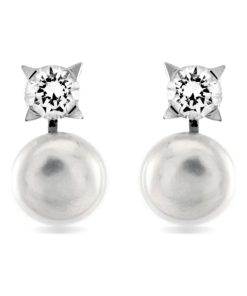 Boucles d'oreilles, avec fermoir en argent 925 et perles blanches rhodiées, de type omega essential - Argent