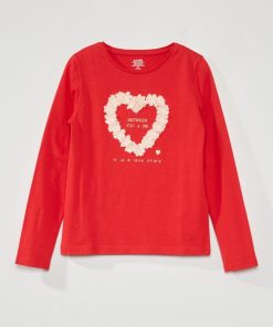 T-shirt imprimé manches longues - Rouge