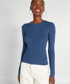 Pull en maille côtelée - bleu foncé