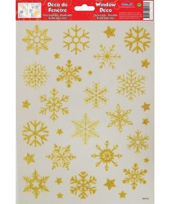 Décoration de fenêtre électrostatique Noël - Flocons de Neige dorés - Doré/or