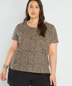 T-shirt imprimé à col rond - Beige