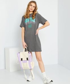 Robe t-shirt oversize en jersey - gris chiné foncé