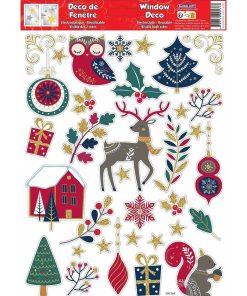 Décoration de fenêtre électrostatique - Noël Nordique - Paillettes dorées - Multicolore