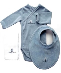 Eveil Et Nature Set Body/bavoir/lange Coton Bio - Bleu foncé