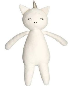 Peluche en coton bio licorne blanche Buddy (28 cm) - Ecru