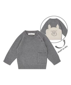 Pull Bébé Chien en Maille Bio - Gris