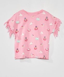 T-shirt à manches courtes avec franges - Rose