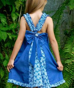 Robe Fleurie Bleue Fille Noeud Amovible ANAIS - 'LA FAUTE A VOLTAIRE' - Bleu