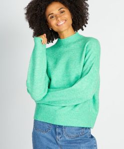 Pull en maille à col montant - Vert